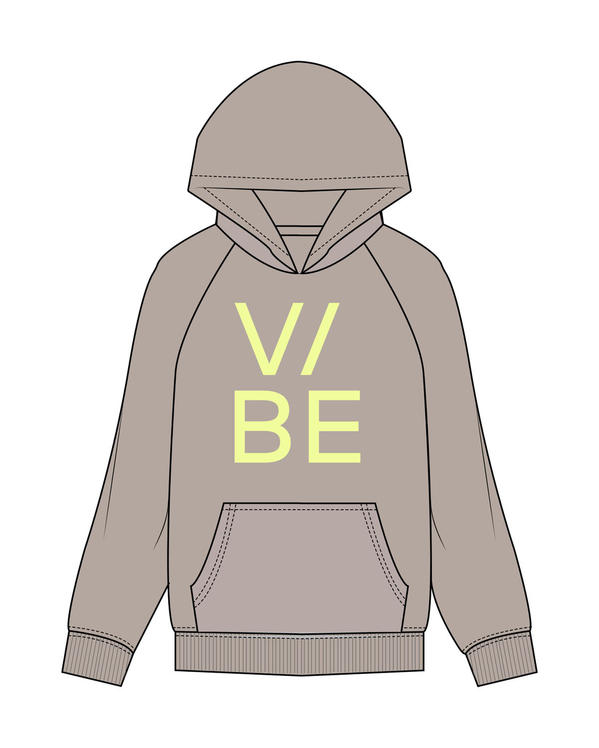 The Mens Hoodie - Washed Gray - The Vibe - Center Chest - Printed - Neon Yellow