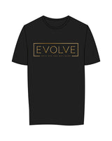 The Womens Tee - Black - Evolve Spa - Center Chest Stacked - Gold