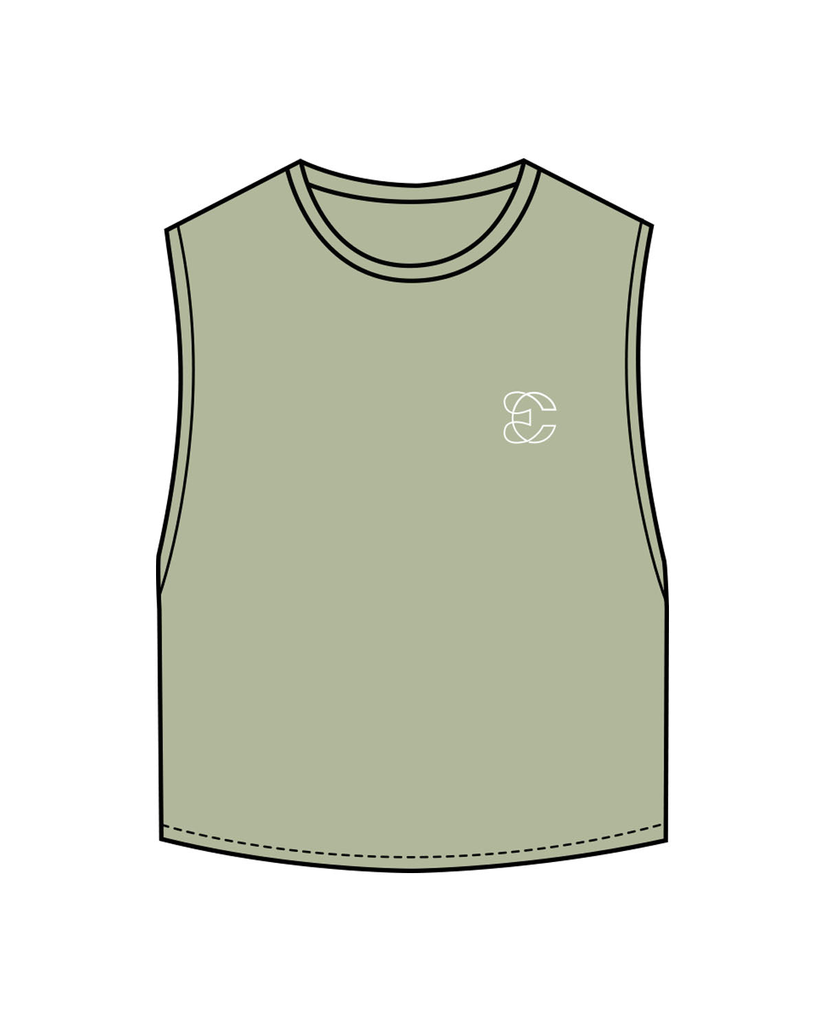 The Crop Muscle Tank - Pistachio - Evolve Collective - Left Chest & Back Stacked - Printed - White