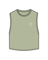 The Crop Muscle Tank - Pistachio - Evolve Collective - Left Chest & Back Stacked - Printed - White