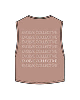 The Crop Muscle Tank - Clay - Evolve Collective - Left Chest & Back Stacked - Printed - White