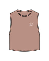 The Crop Muscle Tank - Clay - Evolve Collective - Left Chest & Back Stacked - Printed - White