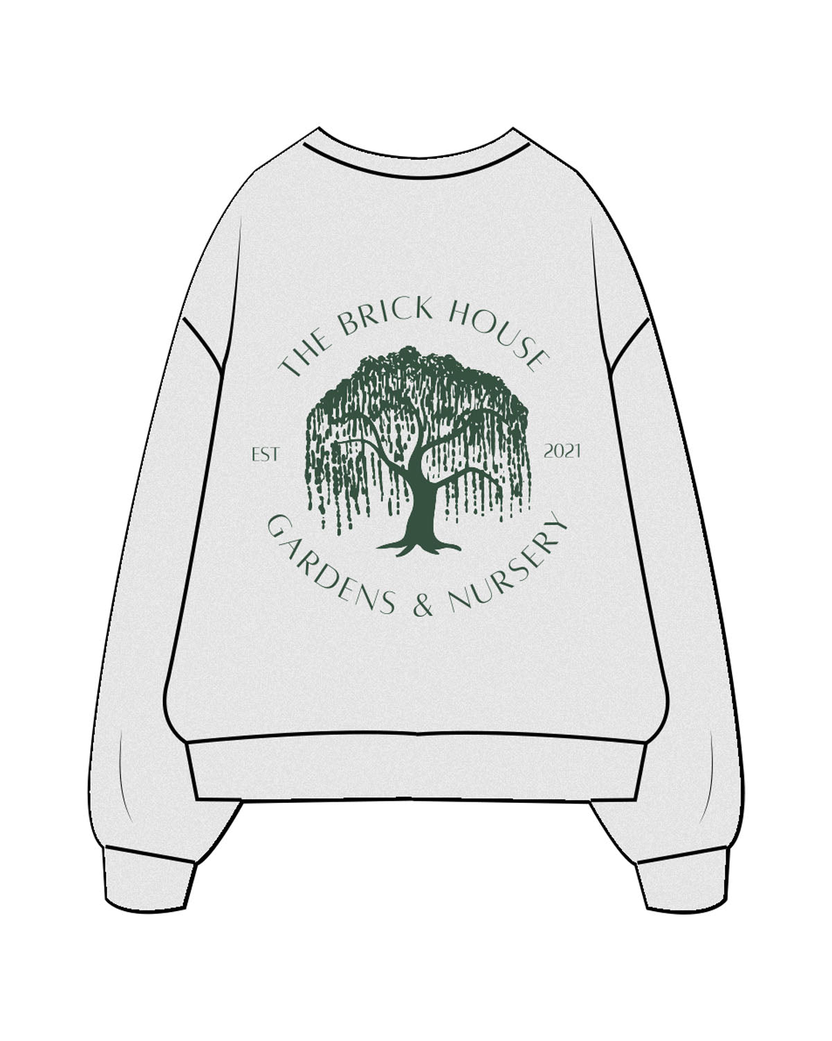 The Mens Crewneck - White Heather - Brick House - Left Chest & Back Illustration - Printed - Green