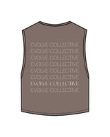 The Crop Muscle Tank - Cacao - Evolve Collective - Left Chest & Back Stacked - Printed - White