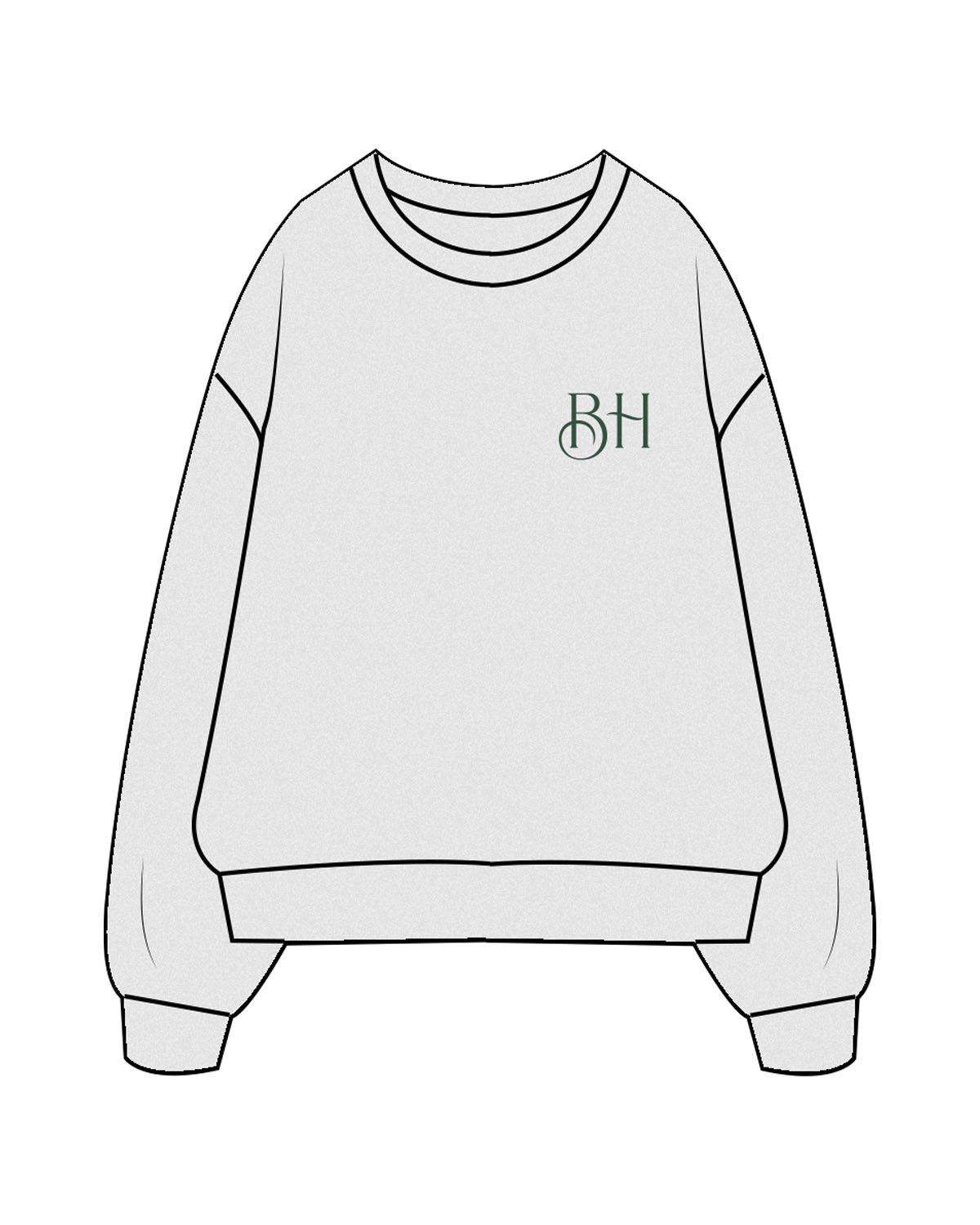 The Mens Crewneck - White Heather - Brick House - Left Chest & Back Illustration - Printed - Green