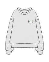 The Mens Crewneck - White Heather - Brick House - Left Chest & Back Illustration - Printed - Green
