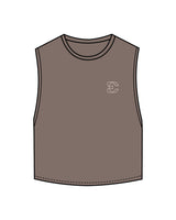 The Crop Muscle Tank - Cacao - Evolve Collective - Left Chest & Back Stacked - Printed - White