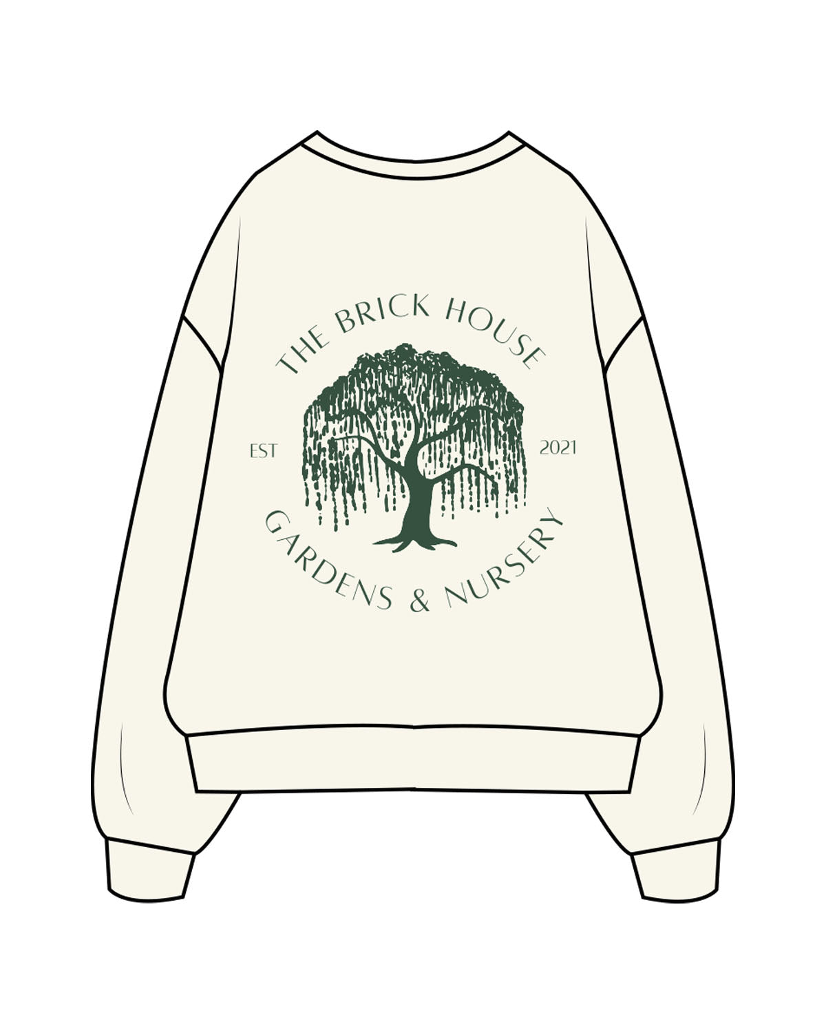 The Mens Heavyweight Crewneck - Off White - Brick House - Left Chest & Back Illustration - Printed - Green
