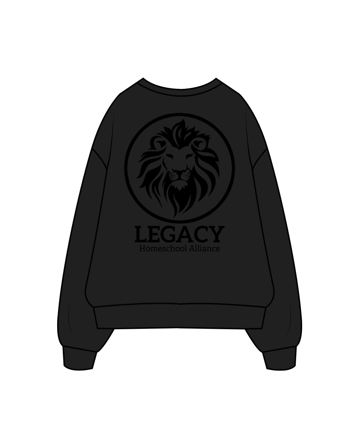 The Mens Crewneck - Black - Legacy Alliance - Left & Back Center Stacked - Tone on Tone