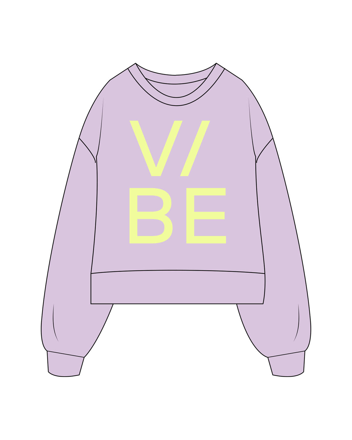 The Womens Heavyweight Crop - Lavender - The Vibe - Center Chest - Printed - Neon Yellow