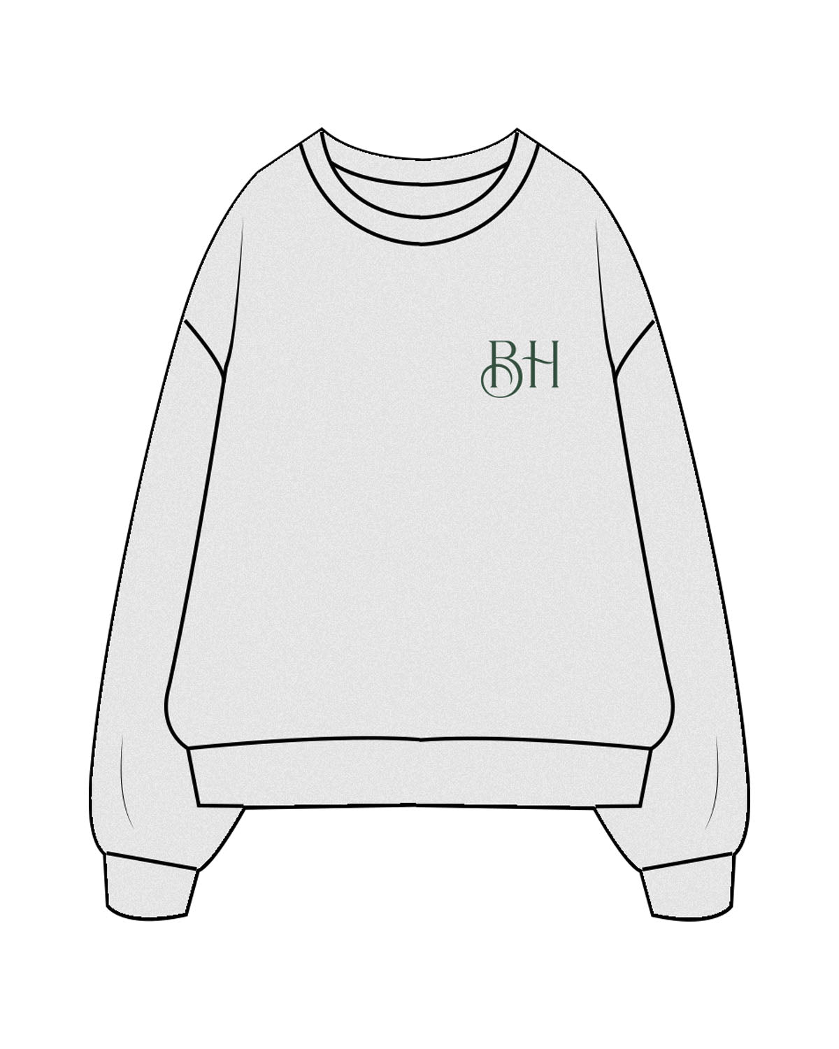 The Mens Crewneck - White Heather - Brick House - Left Chest & Back Round - Printed - Green