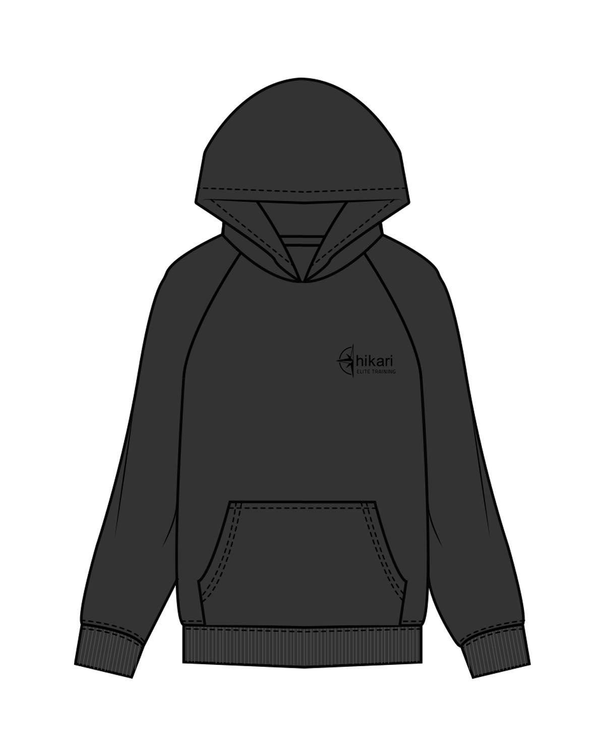 The Mens Hoodie - Washed Black - Hikari Elite - Left Chest Stacked & Center Back Round - Printed - Black