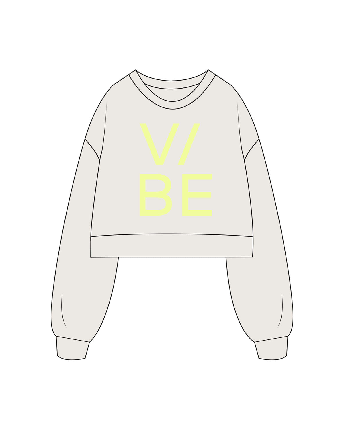 The Womens Crop Crewneck - Bone - The Vibe - Center Chest - Printed - Neon Yellow
