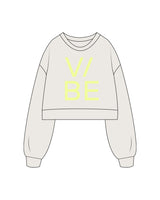 The Womens Crop Crewneck - Bone - The Vibe - Center Chest - Printed - Neon Yellow