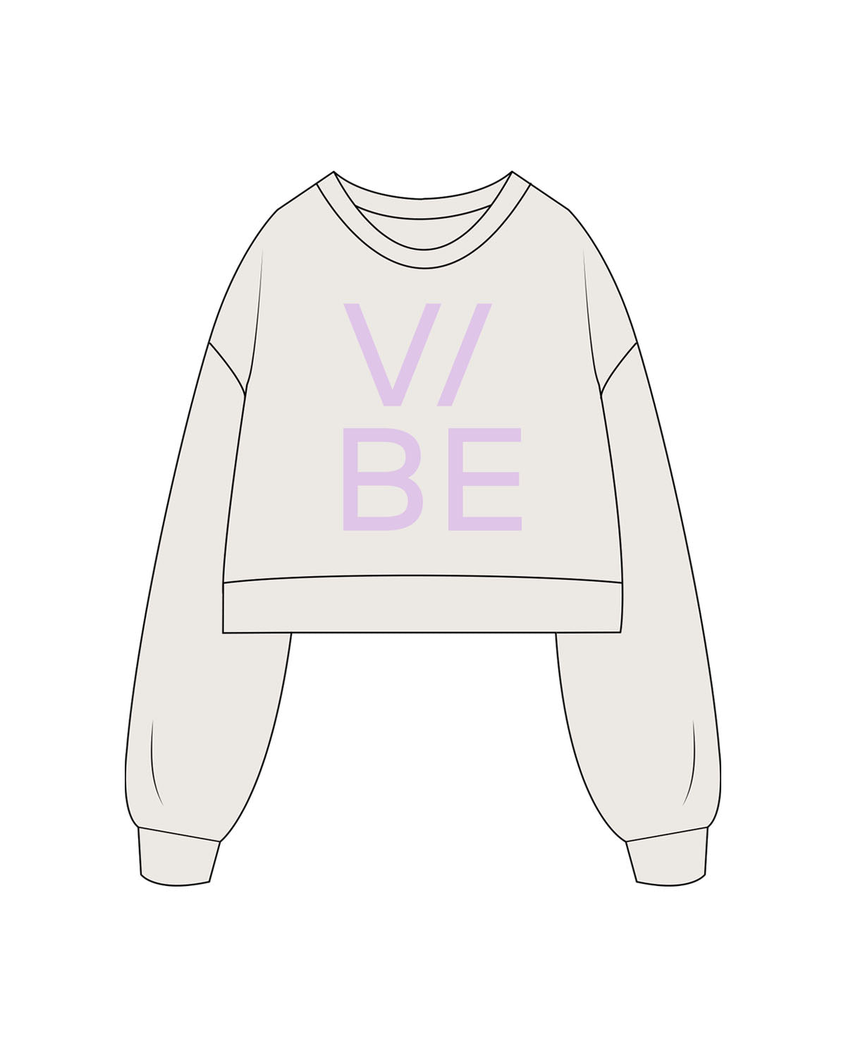 The Womens Crop Crewneck - Bone - The Vibe - Center Chest - Printed - Lavender