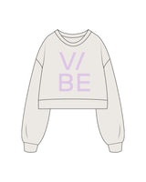 The Womens Crop Crewneck - Bone - The Vibe - Center Chest - Printed - Lavender