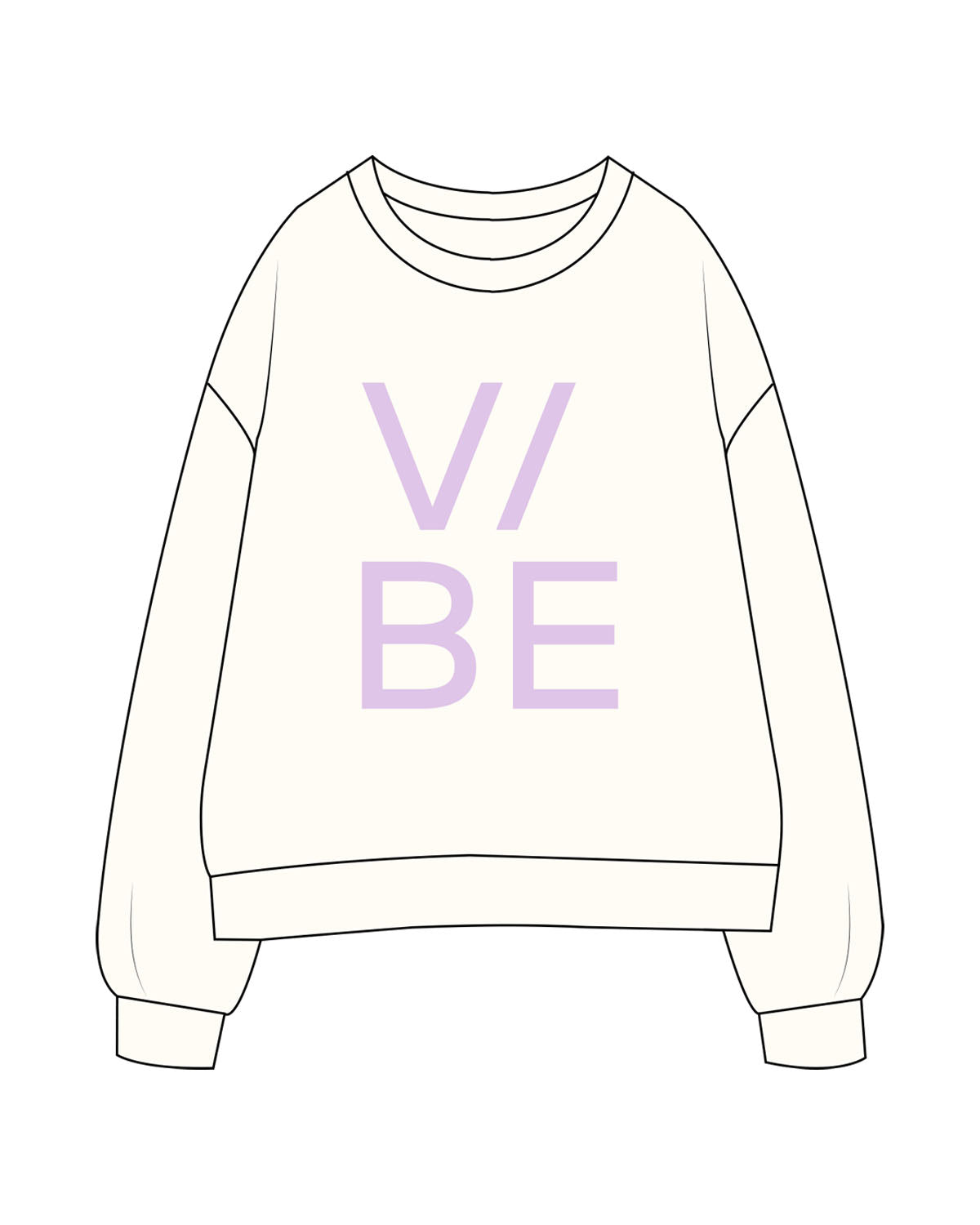 The Womens Crewneck - Off White - The Vibe - Center Chest - Printed - Lavender
