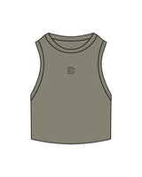 The Ribbed Crop Tank - Eucalyptus - Evolve Collective - Center Chest - Embroidered - Black
