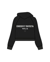 The Womens Crop Hoodie - Black - Crossfit Trifecta - Left Chest & Back Center Stacked - White