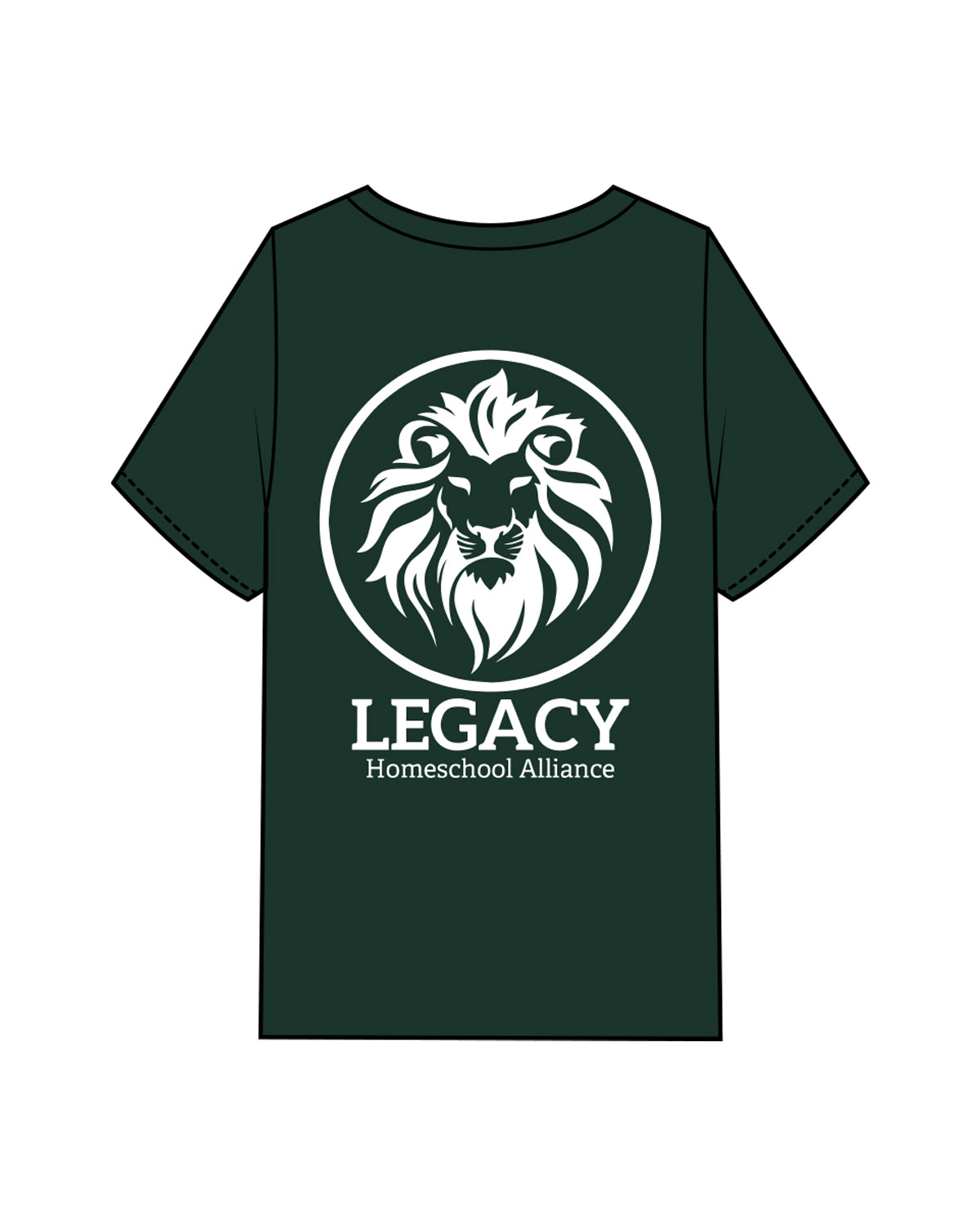 The Mens Heavyweight Tee - Pine Green - Legacy Alliance - Left & Back Center Stacked - White