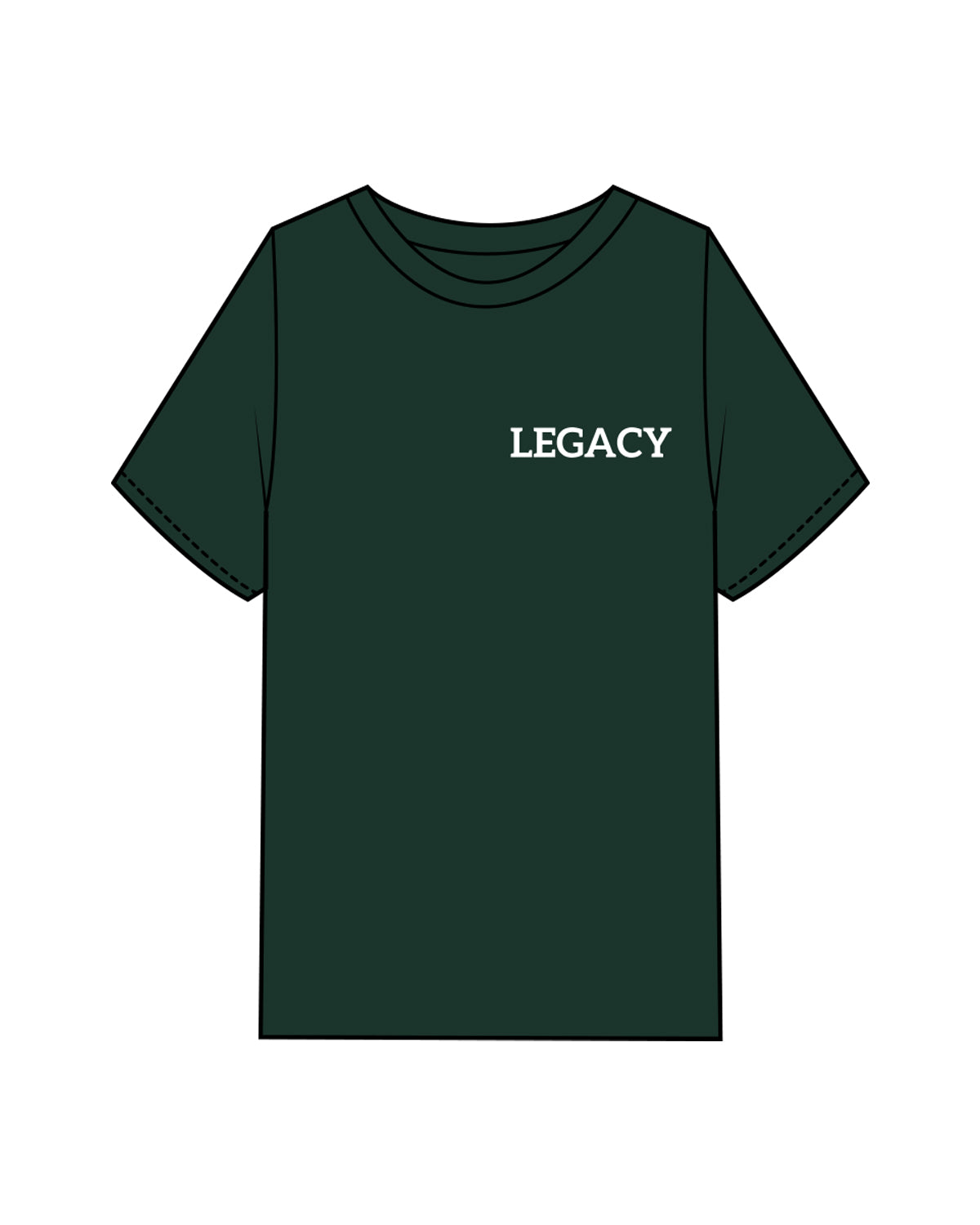 The Mens Heavyweight Tee - Pine Green - Legacy Alliance - Left & Back Center Stacked - White