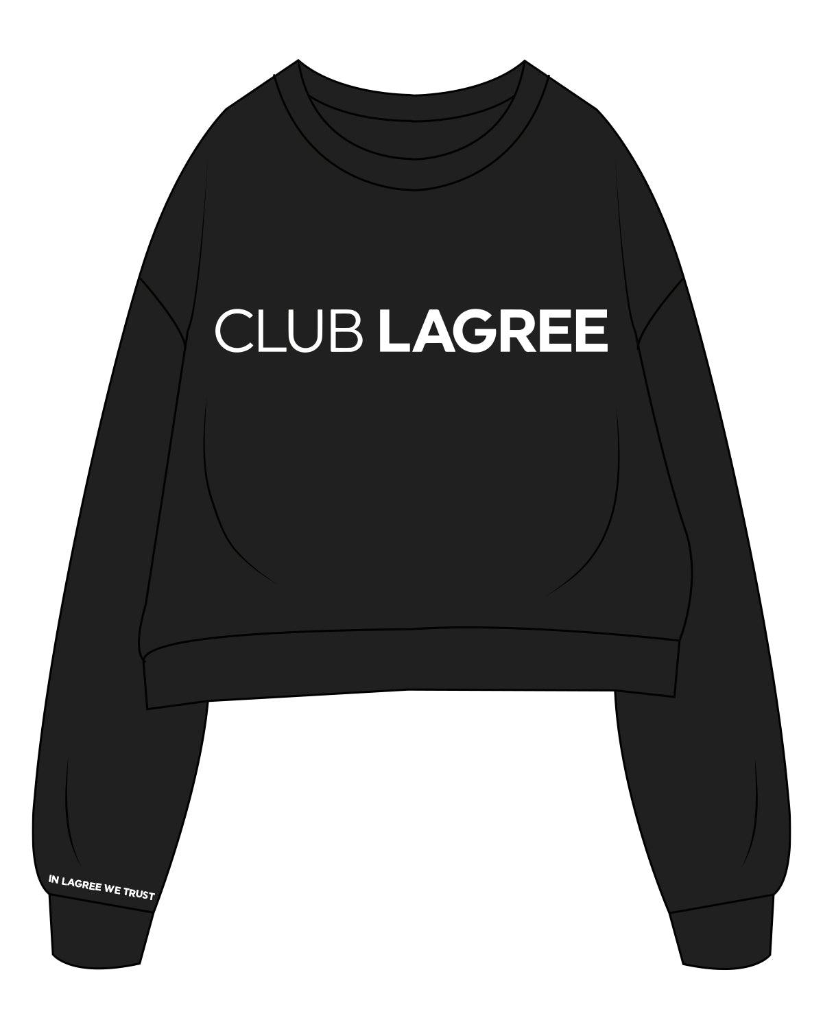 The Oversized Crop - Black - Club Lagree - Right Wrist & Center Chest - White