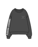The Womens Crewneck - Washed Black - Crossfit Trifecta -Left Chest & Right Sleeve - White