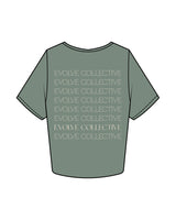 The Crop Tee - Sage - Evolve Collective - Left Chest & Back Stacked - Printed - Off White