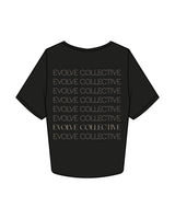 The Crop Tee - Black - Evolve Collective - Left Chest & Back Stacked - Printed - Bone