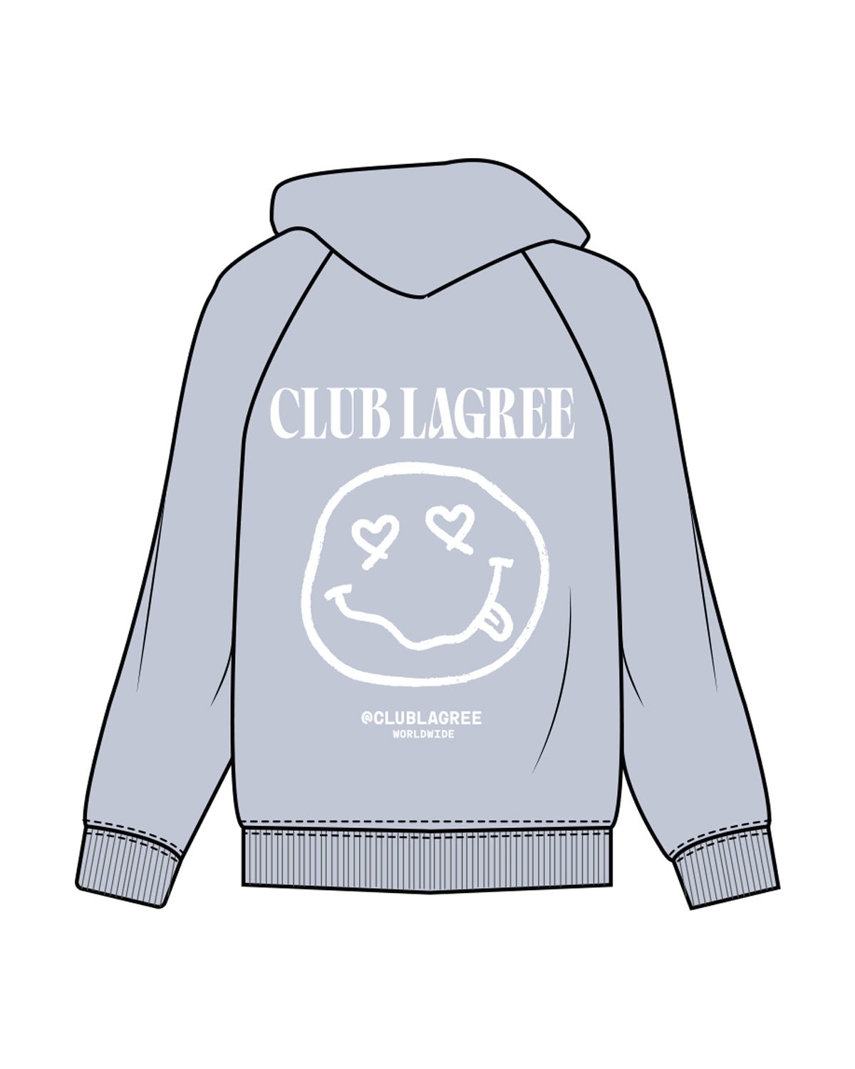 The Womens Hoodie - Powder - Club Lagree - Left Chest & Back Center Stacked - White
