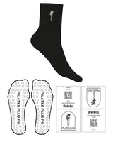 The 3/4 Crew Sock - Black - Pilates Plus PB - Top Icon - White - Embroidered - Circle Shape Grip - White