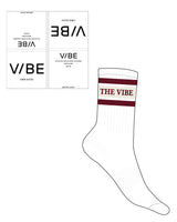 The Crew Sock - White - The Vibe - 2 Maroon Strips - Top Logo - Full Color