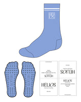 The Crew Sock - Blue M230 - 2 Lines - Center - Text In A Box - White - Circle Shape Grip - Dark Blue
