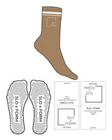 The Crew Sock - Caramel - Slo x Form - Side & Thin Stripe - Transparent Triangle Grip - White