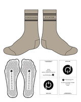The Crew Sock - Tan - Powerhouse Pilates - Dual Strip - Black - Hexagonal Shape Grip - Black