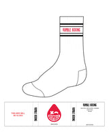 The Crew Sock - White - Rumble Boxing - 4 Black Strips - Rumble Boxing Logo on Middle - Full Color