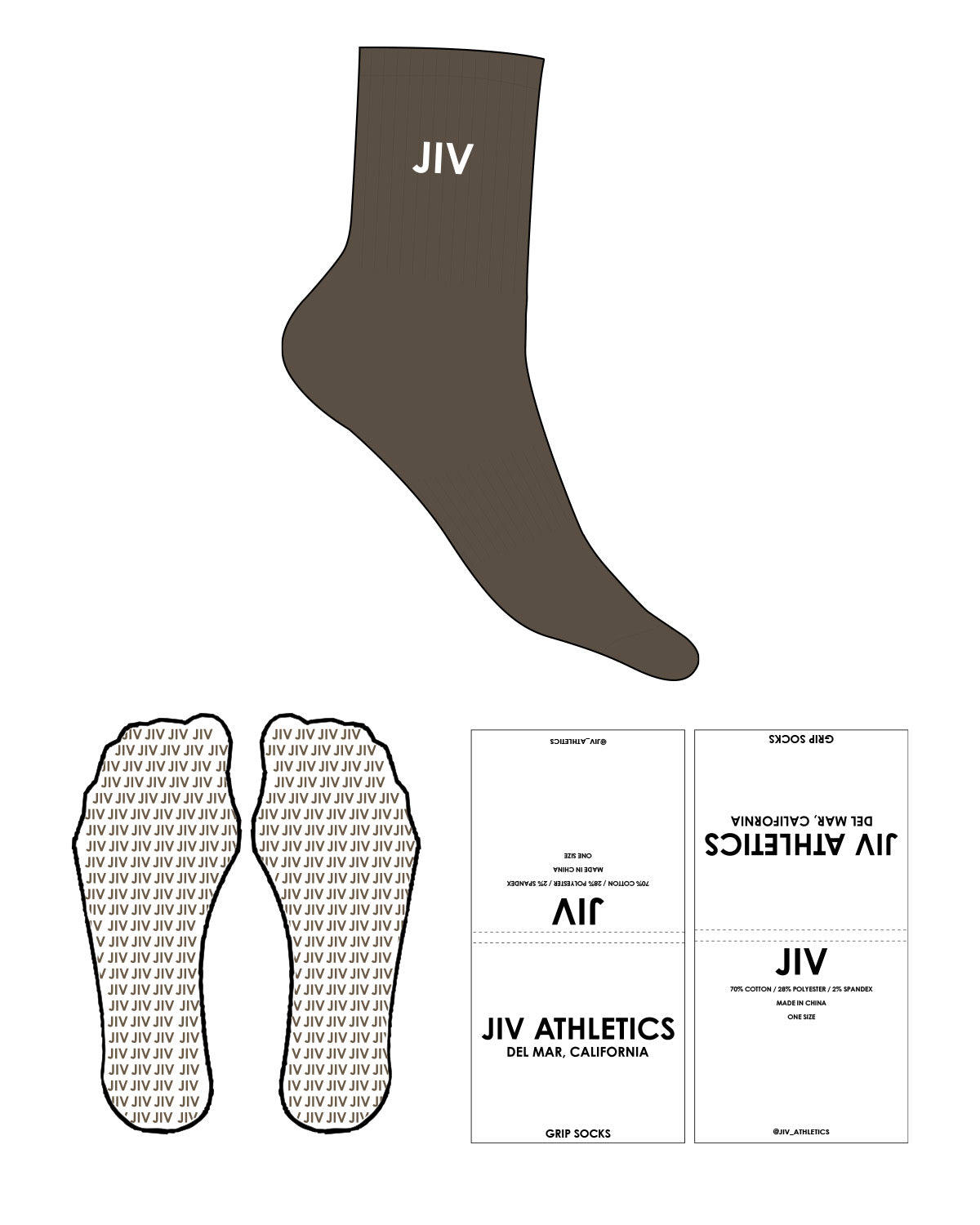 The 3/4 Crew Sock - D280 - JIV - Top - "JIV" - Embroidered - White - Icon Shape Grip - Translucent