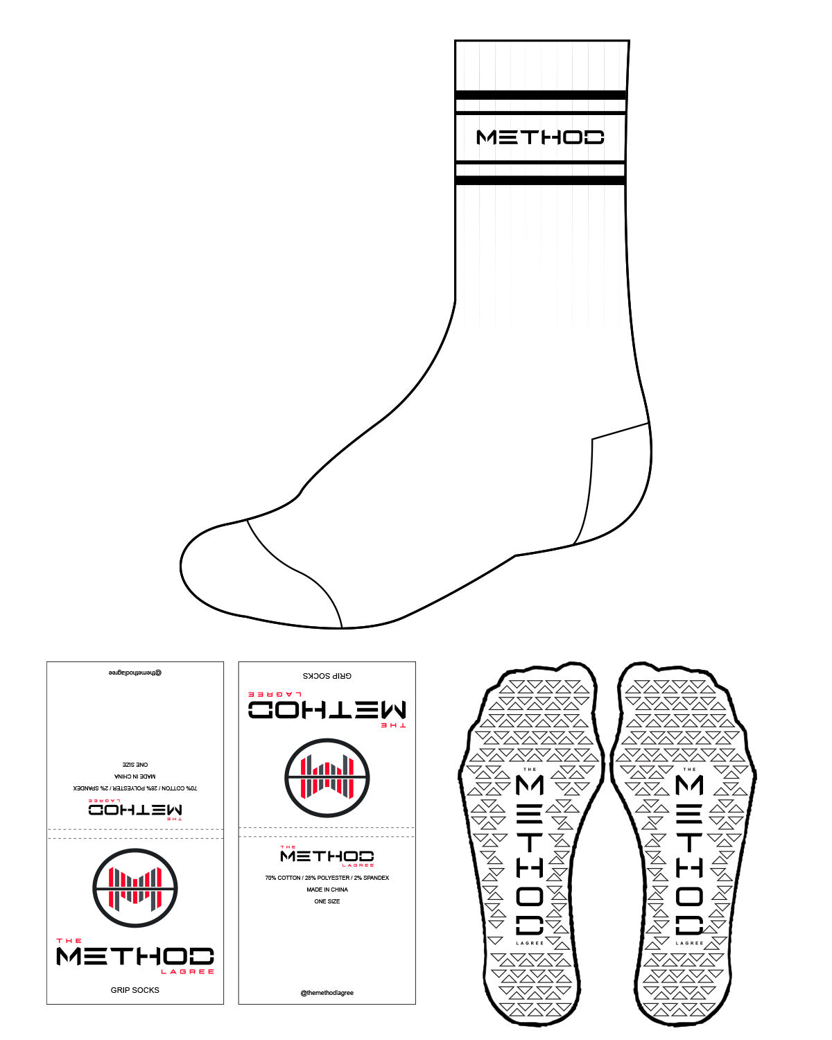 The Crew Sock - White - The Method Lagree - Black Grip - Black Logos
