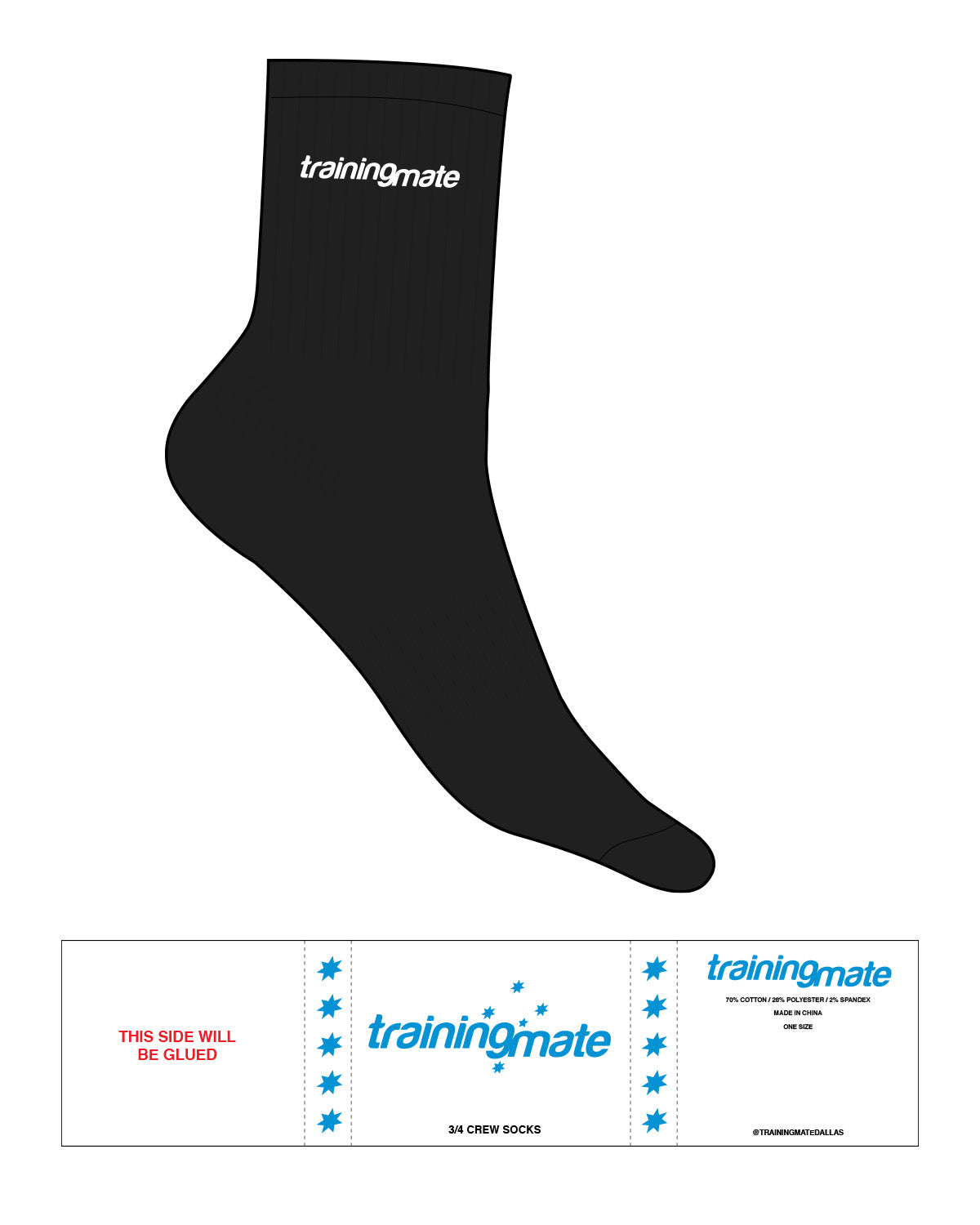 The 3/4 Crew Sock - Black - Training Mate - Top Logo - White