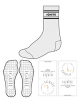 The Crew Sock - Heather - Ignite Barre & Fitness - 4 Strips - IGNITE Logo in Middle - Black - Circle Shape Grip - Transparent