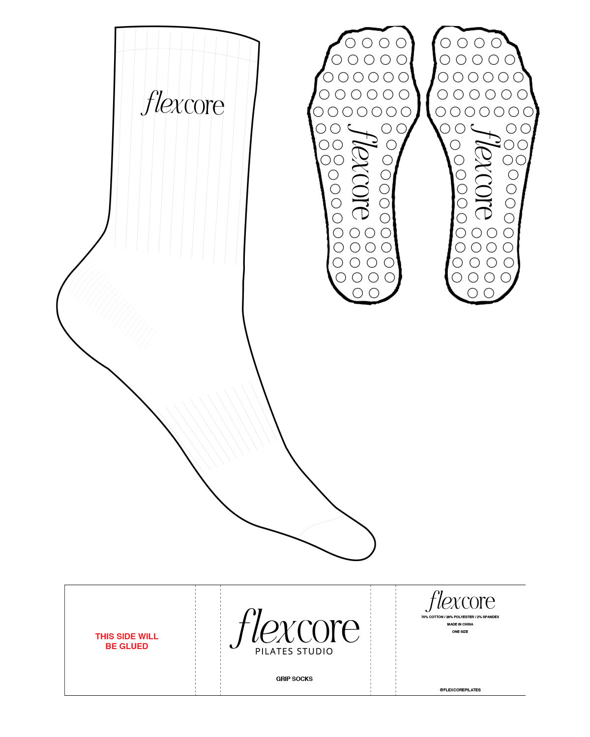 THE CREW SOCK - White - FlexCore - Top - Text - Black - Triangel Shape Grip - Black