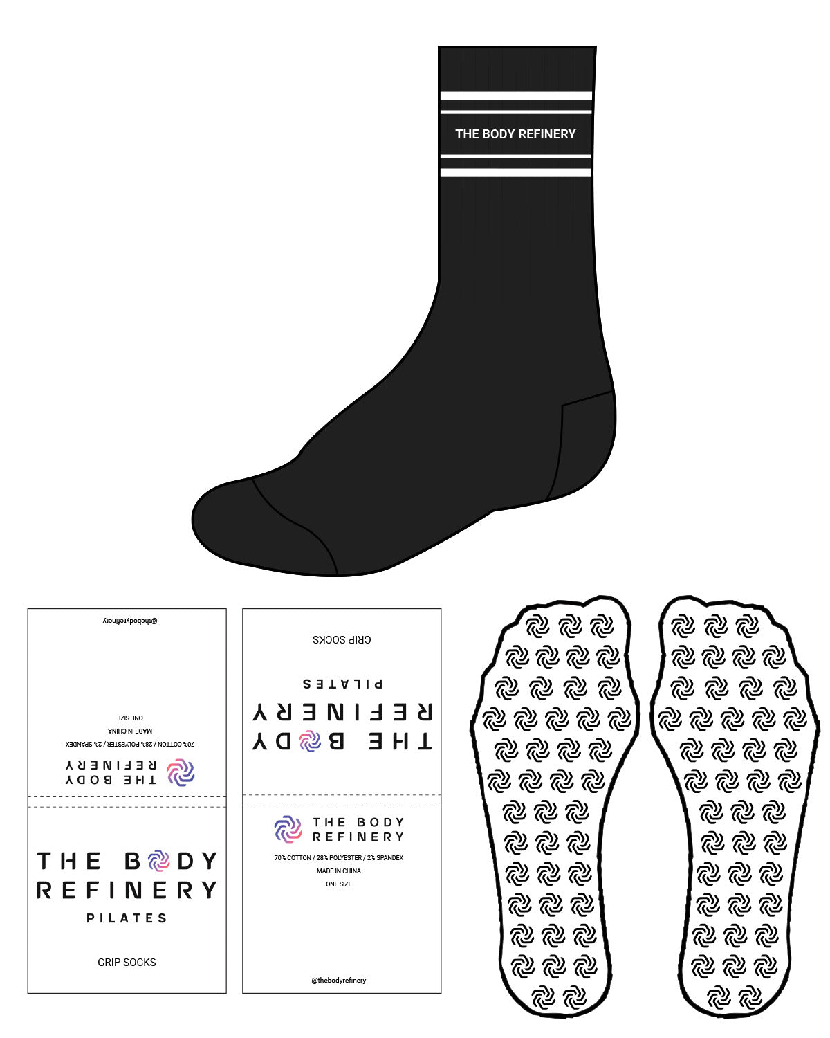 The Crew Sock - Black - The Body Refinery - Top Double Lining & Custom Grip - White