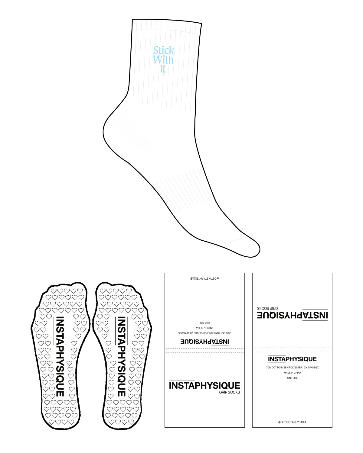 The 3/4 Crew Sock - White - Instaphysiques - Top Logo - Embroidered - Teal - Heart Shape Grip - Teal