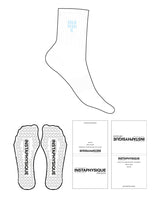 The 3/4 Crew Sock - White - Instaphysiques - Top Logo - Embroidered - Teal - Heart Shape Grip - Teal