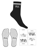 The 3/4 Crew Sock - Black - Viva Pilates - Ankle with Border - Transparent Triangle Grip - White
