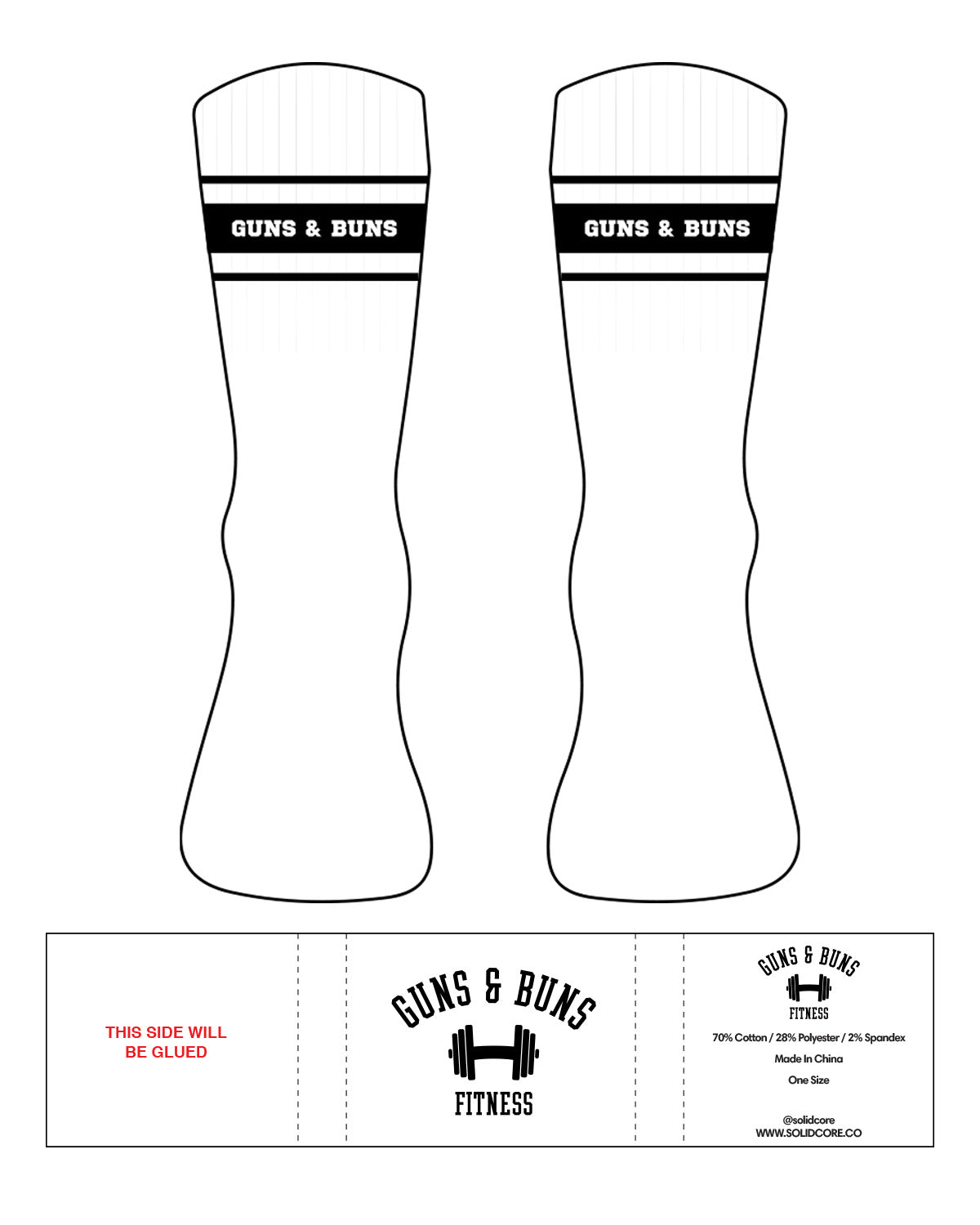 The Crew Sock - White - Guns & Buns - Top Back - Black