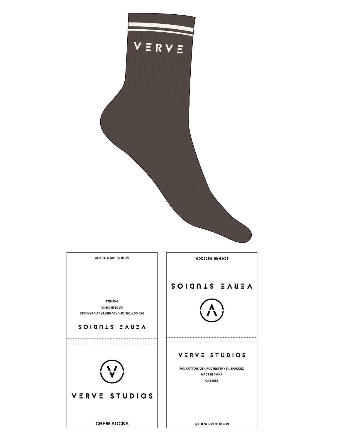The 3/4 Crew Sock - Cafe - Verve Studios - Top Text - Dual Stripes - Off White - L118