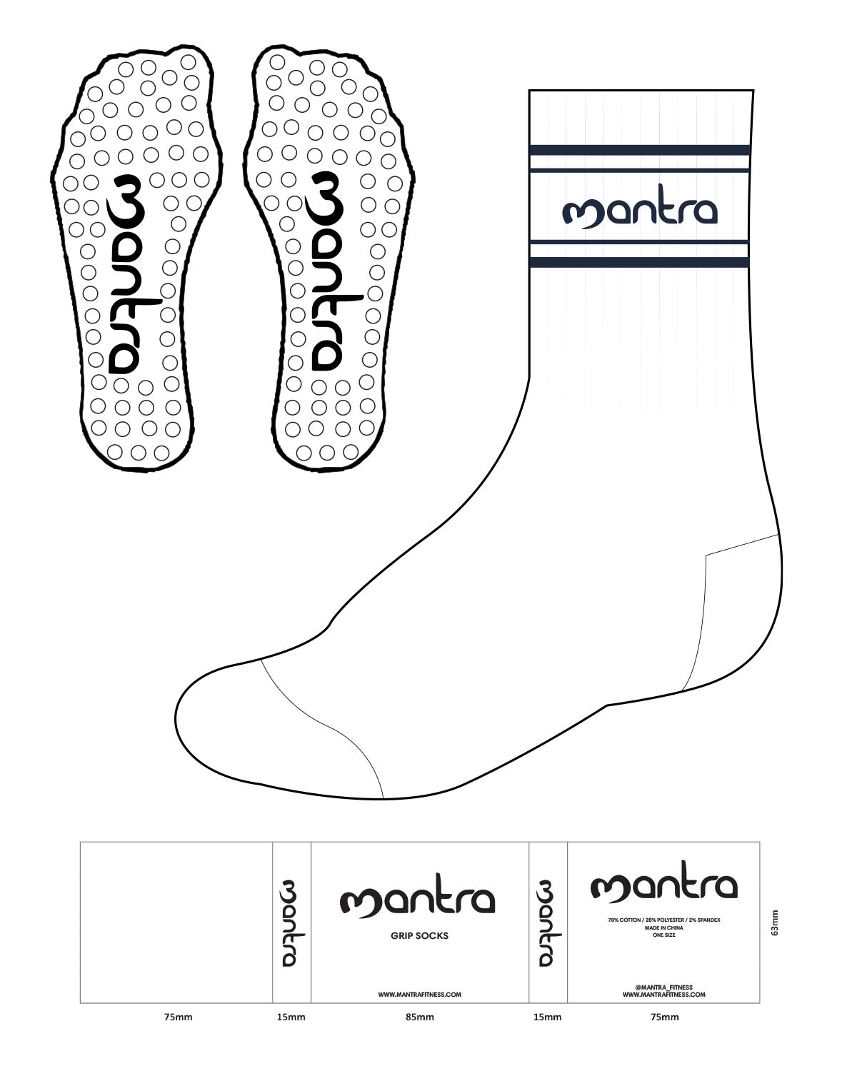 The Crew Grip Sock - White- Mantra - Top Dual Border - White Circle Grip - Navy