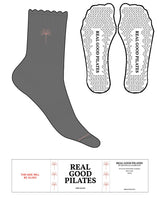 The 3/4 Crew Sock - Charcoal - Real Good Pilates - Top & Tip Toe Logos - Terracotta (bc6352) - Triangle Shape Grips - Transparent