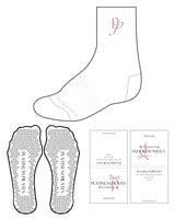 The 3/4 Crew Sock - White - Platinum Pilates - Top Center Initials & Bottom - Pink - Triangle Shape Grip - Pink
